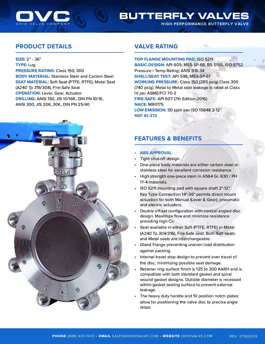 OVC High Performance Butterfly Valve Product Sheet High Performance Butterfly Valve Product Sheet